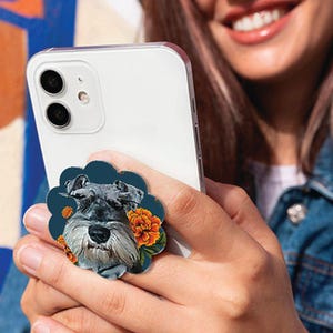 Personalized Pet Memorial Phone Grip,  Custom Pet Face with Marigold Flowers, Dog Cat Loss Gift, Pet Tribute Phone Holder Grip Dog Mom gift