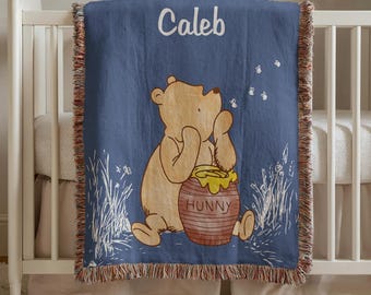 Aangepaste Winnie Pooh babydeken, gepersonaliseerde babyshower cadeau, aquarel Winnie babydeken voor jongens of meisjes, zachte babydeken