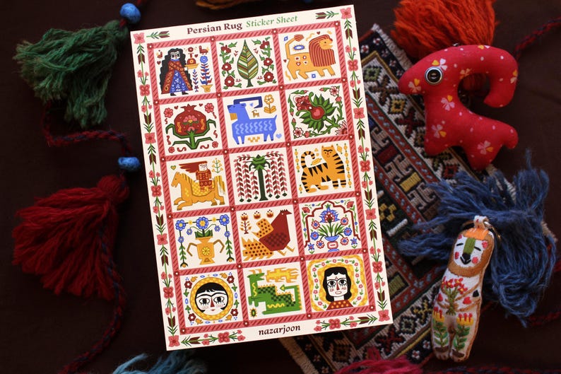 Colorful Rug Sticker Persian Rug Sticker Sheet ~ Weatherproof Vinyl Stickers - Etsy
