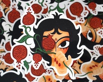 Pomegranate Lady Clear Sticker ~ Weatherproof Clear Vinyl Sticker