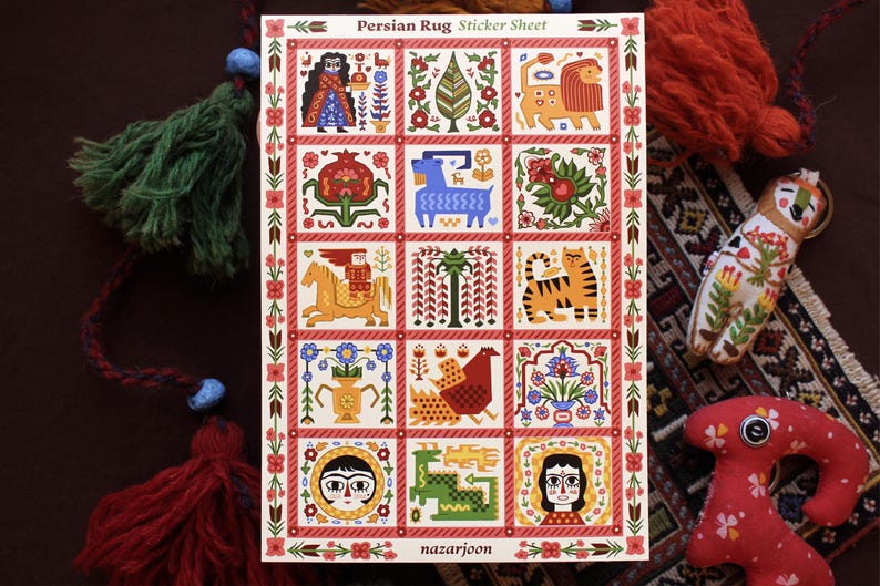 Colorful Rug Sticker Persian Rug Sticker Sheet ~ Weatherproof Vinyl Stickers - Etsy