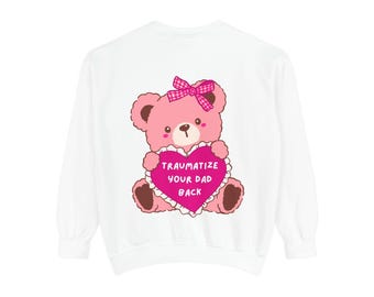 Pink teddy heart sweatshirt | retro graphic statement top
