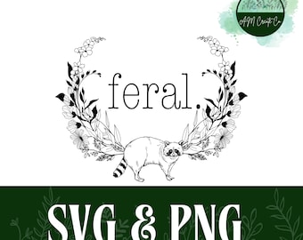 Mapache salvaje / Descarga digital floral / SVG + PNG