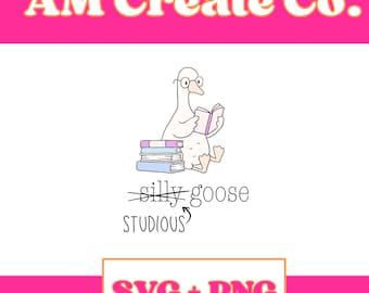 Studious Goose | Goose Reading SVG + PNG  | Digital Download