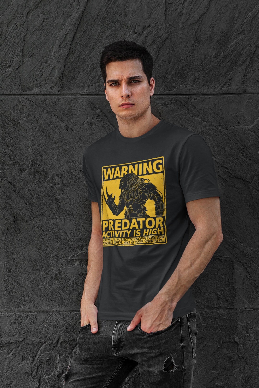 Predator Warning Sign Movie Shirt 1987 Movie Black Tshirt Etsy