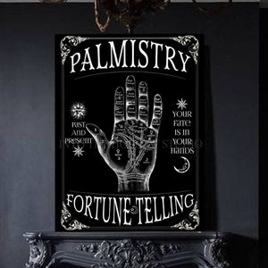Cartello di chiromanzia e divinazione / Arte murale stampabile / Stampe scaricabili / Regalo / Lettura della mano / Decorazione gotica / Halloween / Arte murale di Halloween