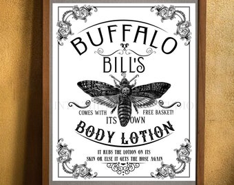 Loção Corporal Buffalo Bill - Arte de Parede para Imprimir | Impressões para Baixar | Halloween | Decoração Gótica | Traça Cabeça de Morte | O Silêncio dos Inocentes