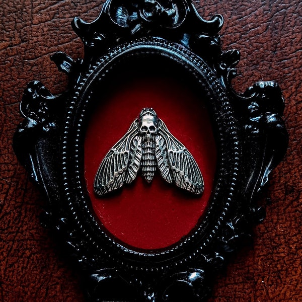 Death Head Moth In Baroque Frame, Halloween, Macabre, Taxidermy, Entomology, Skull Moon Goth Wall Art, Gothic Home Decor Oddities Whimsigoth