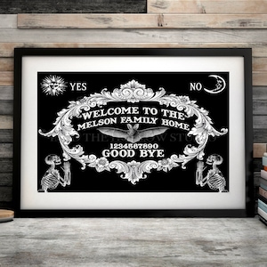 Ouija Board Personalized Family Digital Print | Welcome | Halloween | Goth Decor | Bat | Skeleton | Sun | Moon | Gift | Goth Wall Art