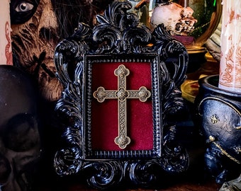 Crucifix In Ornate Frame, Macabre, Catholic | Religion | Victorian | vampire | Steampunk | Goth Wall Art | Gothic Home Decor | Oddities Gift