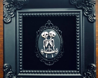 Conjoined Twins Skeleton, Ornate Frame, Macabre | Cameo Pendant | Siamese Twin | Skull | Goth Wall Art | Gothic Home Decor | Oddities | Gift