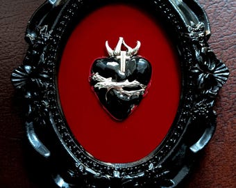 Sacred Heart In Baroque Frame, Halloween, Macabre, Catholic Cross Entomology Skull Moon Goth Wall Art Gothic Home Decor Oddities Whimsigoth