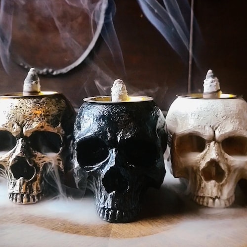 Skull Backflow Incense Burner Holder, Witch, Halloween, Goth