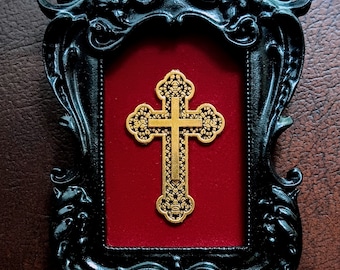 Crucifix In Ornate Frame, Macabre, Catholic, Cross, Macabre Oddities, Goth Wall Art, Gothic Home Decor Oddities Victorian Halloween Religion
