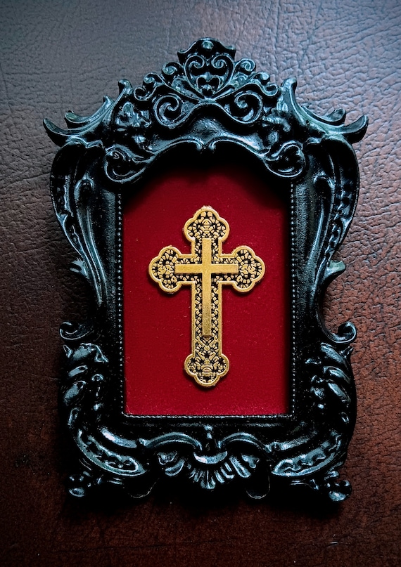 Crucifix In Ornate Frame, Macabre, Catholic, Cross, Macabre Oddities, Goth Wall Art, Gothic Home Decor Oddities Victorian Halloween Religion