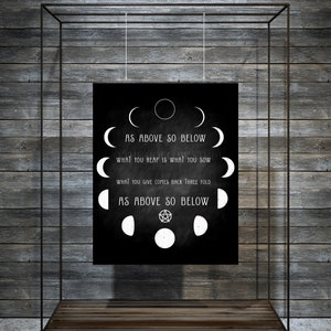 As Above So Below Downloadable Prints, Printable Wall Art | Moon Phase | Witch | Wicca | Goth Decor | Tarot | Palmistry | In This Moment