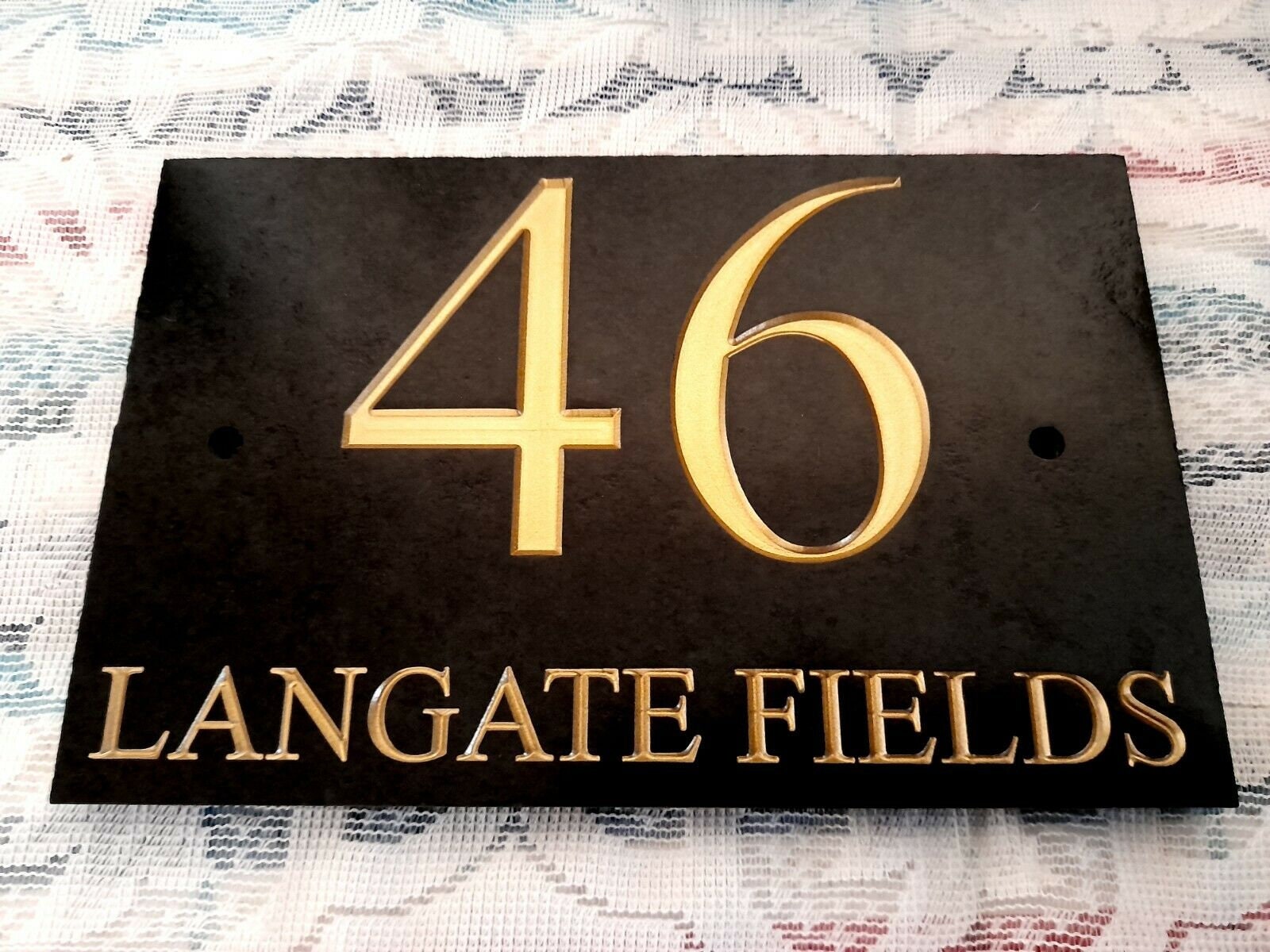 house number street name. 180mm x 130mm Deep engraved slate sign Patio