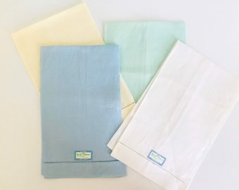 Irish Linen, Table Linens, Blue White Ivory Mint Green, Set of 4