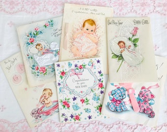 Vintage Cards, New Baby, Baby Girl, Lot of 6