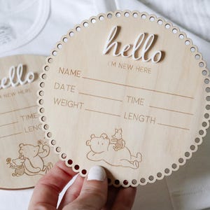 Statistieken babynaam beer, geboortekaartje van acrylhout, fotorekwisiet ziekenhuis pasgeboren hallo wereld, geboortestatistieken pooh babyshower decoratie