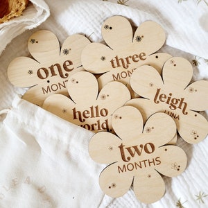 Ensemble de disques jalons en bois, plaque personnalisée pour le nom de bébé, panneau acrylique pour faire-part de bébé, accessoire photo pour faire-part de naissance, jalons