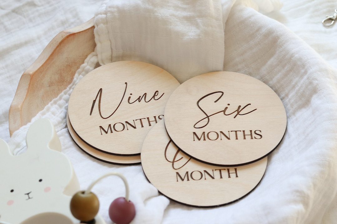 Set of Wood Milestone Discs, Personalized Baby Name Plaque, Baby Name ...