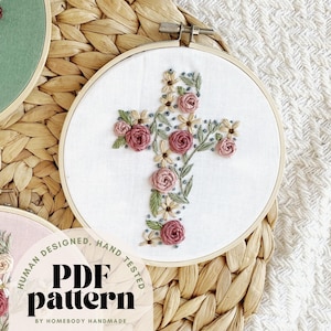 Floral Cross Embroidery Pattern: Christian DIY Design (PDF Pattern)