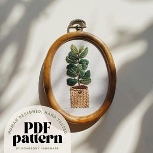 Fiddle Leaf Fig || Plant Embroidery Pattern Botanical Download PDF Beginner Hand Embroidery Flower