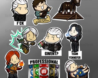 Geralt & Friends Video Game Inspired Chibi Stickers | Vinyl Die-Cut Stickers Digitally Hand Drawn | Geralt, Jaskier, Ciri, Yennifer, Tress
