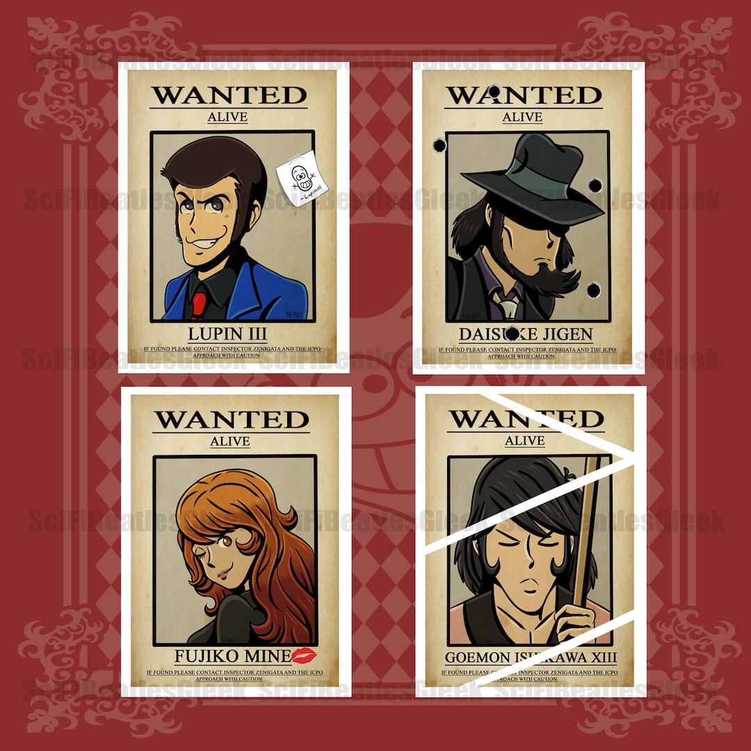 Lupin III Inspired Anime Wanted Posters | Digitally Hand Drawn