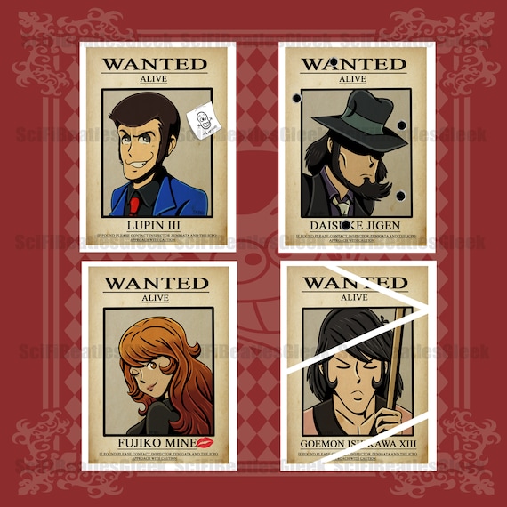 Lupin III Inspired Anime Wanted Posters | Digitally Hand Drawn