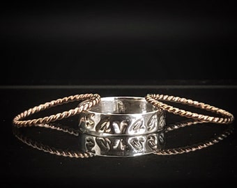 Handcrafted Argentium Silver & 14k Rose Gold-Filled Savage Stacker Ring Set Size 7