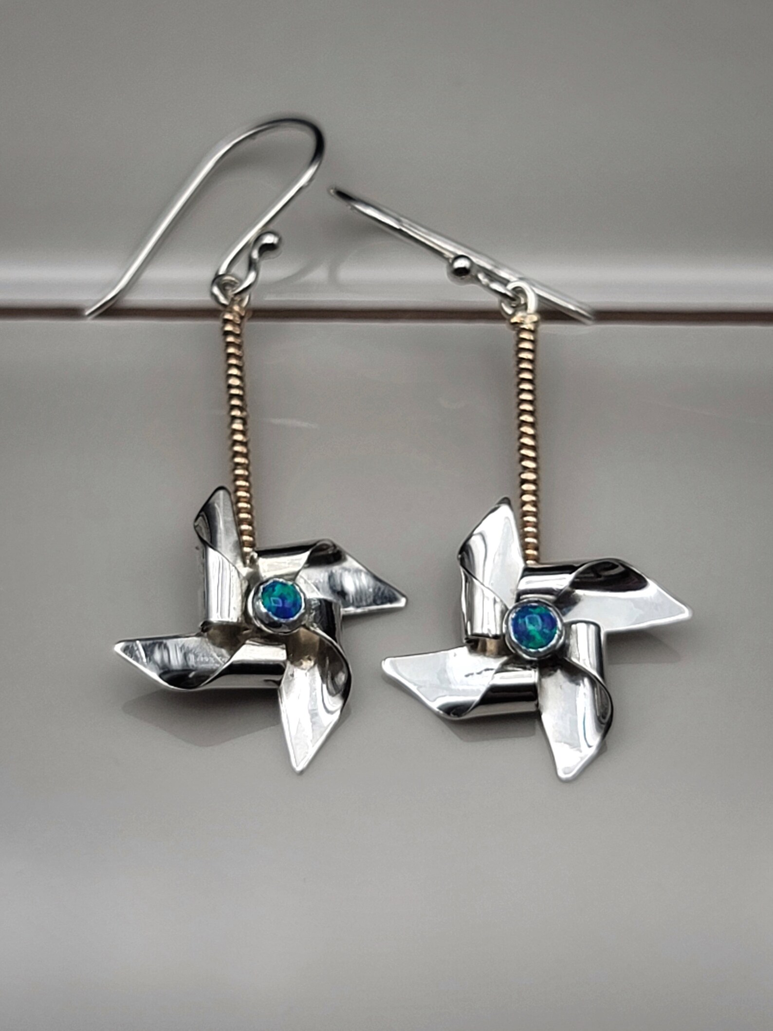 Silver Pinwheel Earrings Silver Spinner Earrings Drop Etsy