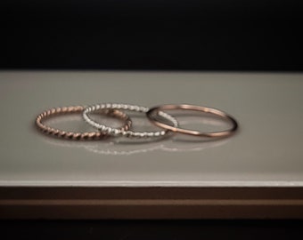 Handcrafted Argentium Silver & 14k Rose Gold-Filled Minimalist Stacker Ring Set Size 6