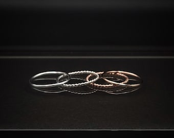 Handcrafted Argentium Silver & 14k Gold-Filled Minimalist Stacker Ring Set Size 6
