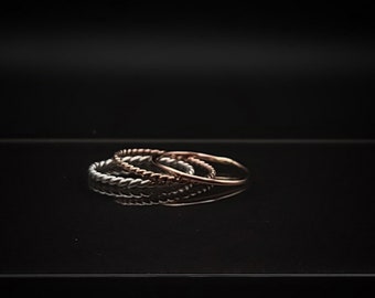 Handcrafted Argentium Silver & 14k Rose Gold-Filled Minimalist Stacker Ring Set Size 6