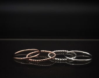 Handcrafted Argentium Silver & 14k Rose Gold-Filled Minimalist Stacker Ring Set Size 7