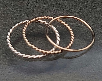 Handcrafted Argentium Silver & 14k Rose Gold-Filled Minimalist Trio Stacker Ring Set Size 7