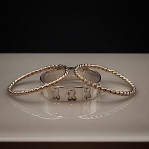 Handcrafted Argentium Silver & 14k Gold-Filled Ribbon Stacker Ring Set Size 7