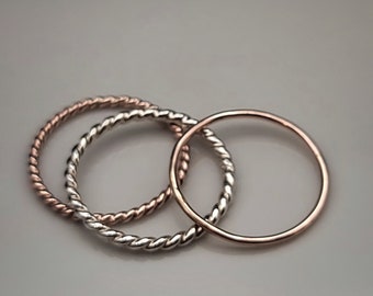 Handcrafted Argentium Silver & 14k Gold-Filled Minimalist Stacker Ring Set Size 6