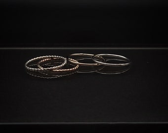 Handcrafted Argentium Silver & 14k Gold-Filled Minimalist Stacker Ring Set Size 6