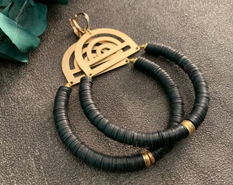 cleo - black vinyl and brass hoops