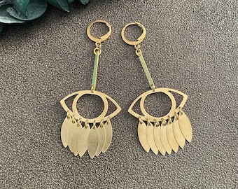 sasha - brass evil eye dangle earrings