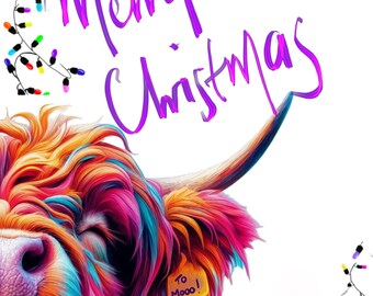 Highland Cow Christmas Card, Highland Cow, Christmas Cards, Scottish, Highland Cow, Scottish Card, Scotland, Funny, Made in Scotland, Cow