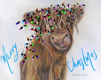 Highland Cow, Christmas Cards, Variety, Scottish, Scotland, Funny, Packs of Cards, Single Card, Made in Scotland. Free post. Unique designs