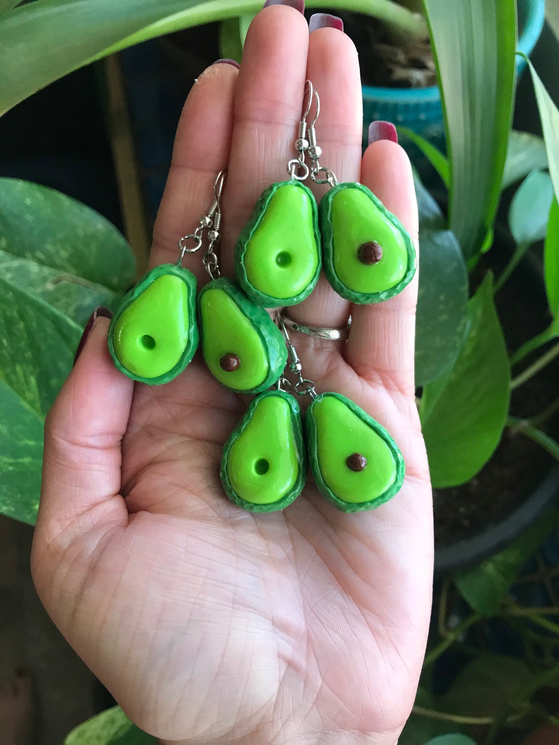 Polymer clay avocado dangle earrings Etsy