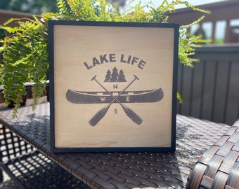 Lake Life | Cottage sign | cottage decor | cozy cottage | canoe | lake