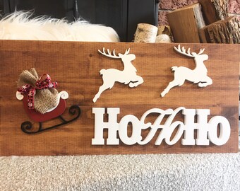 Santa Sleigh | Reindeer Wood Sign| Christmas Sign | Holiday decor | holiday sign