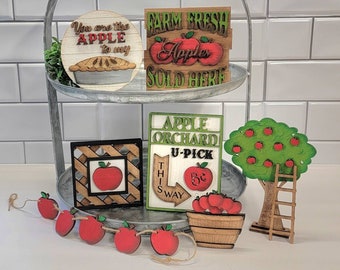 Apple Tier Tray Decor, Apple Pie Decor, Apple Orchard, Apple Tier Tray Bundle, Hand Painted Apple Tier Tray Set, Apple Signs for Tier Trays