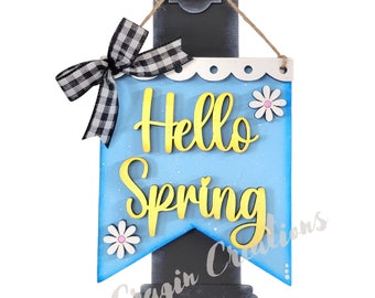 Hello Spring Tier Tray Sign, Spring Sign, Spring Decor, Spring Decoration, Spring Sign for Tiered Trays, Small Hello Spring Sign Decoration